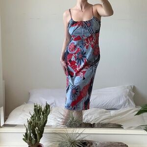 90s Vintage Garage Grunge Patterned Babydoll Midi Dress